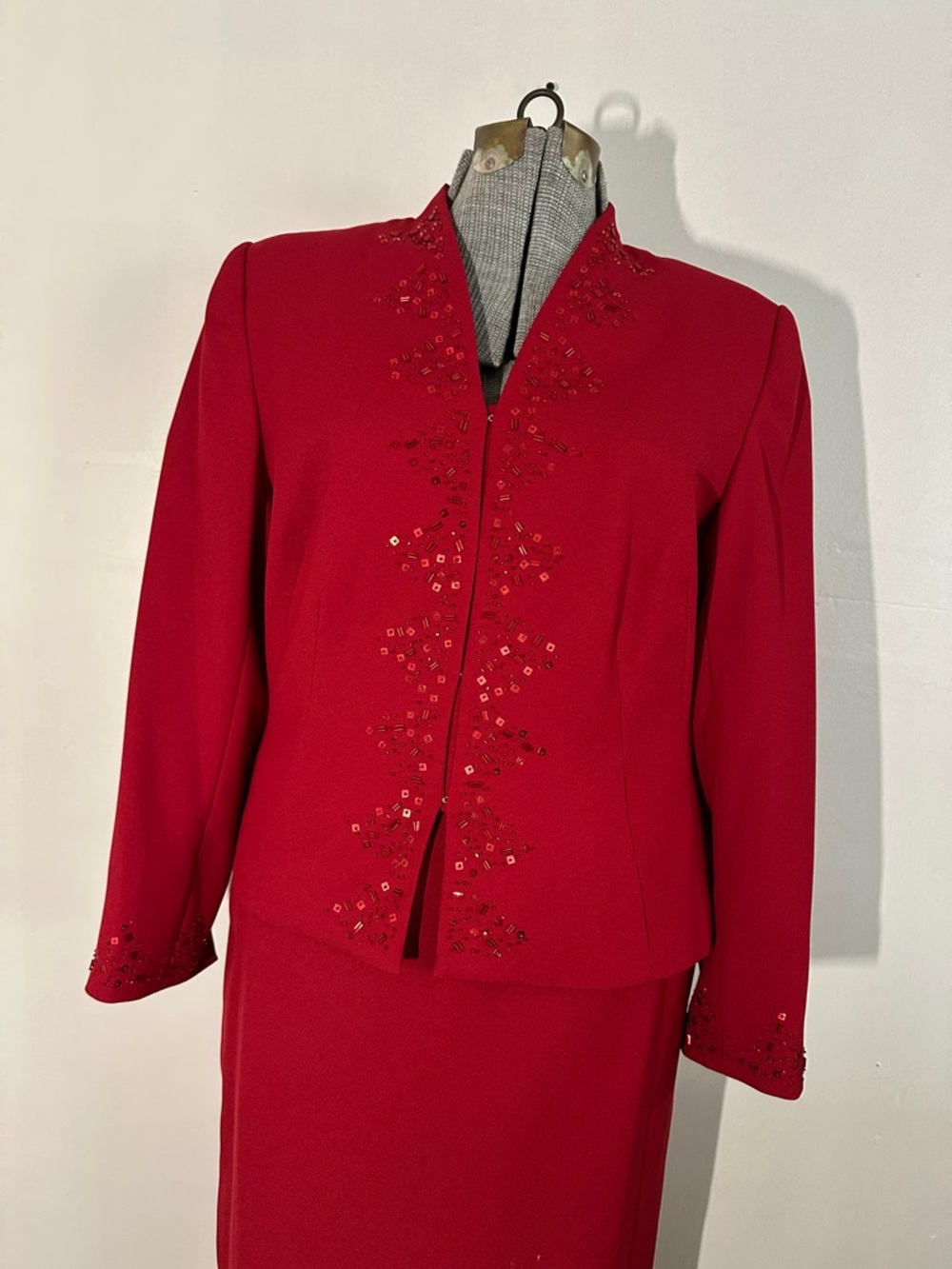 Sag Harbor Red Skirt Suit with Sequin Detail